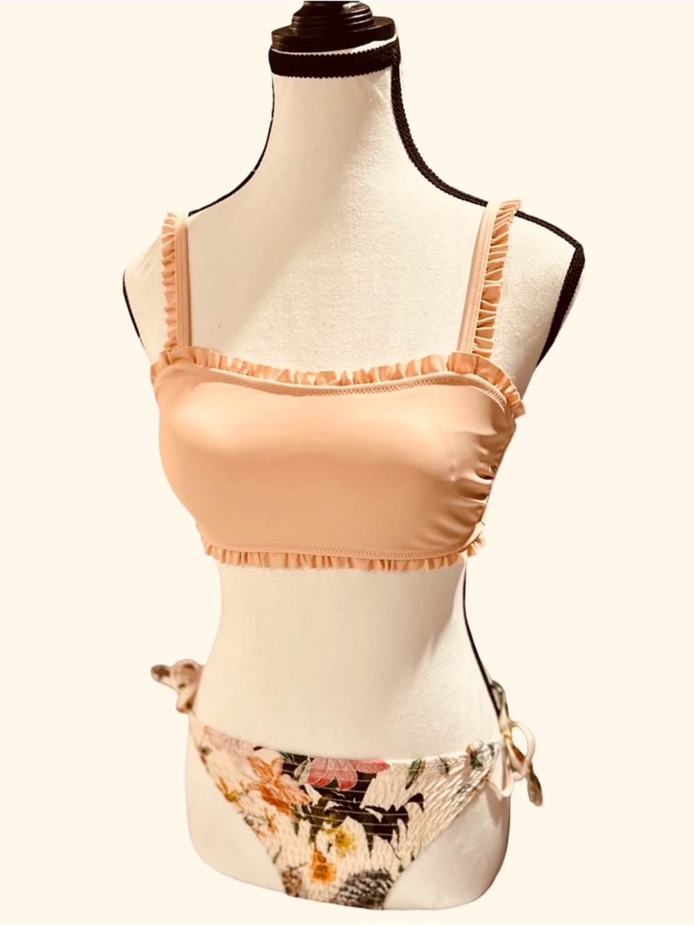 H&M Two-Piece Bikini in Peach Floral - Size 4, New
